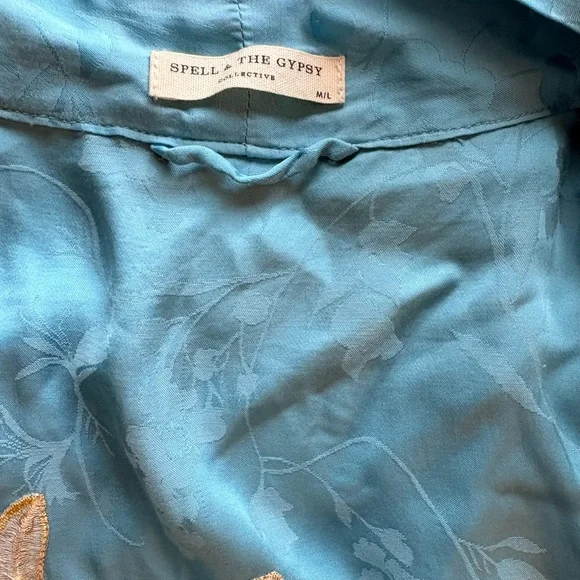 Spell Light Blue Butterfly Embroidered Kimono M/L. EC - Picture 9 of 9